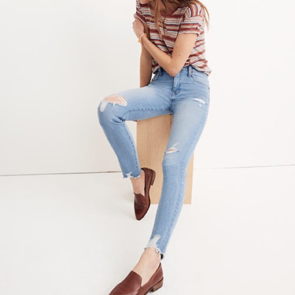 Madewell 9” high rise distressed-hem skinny jeans